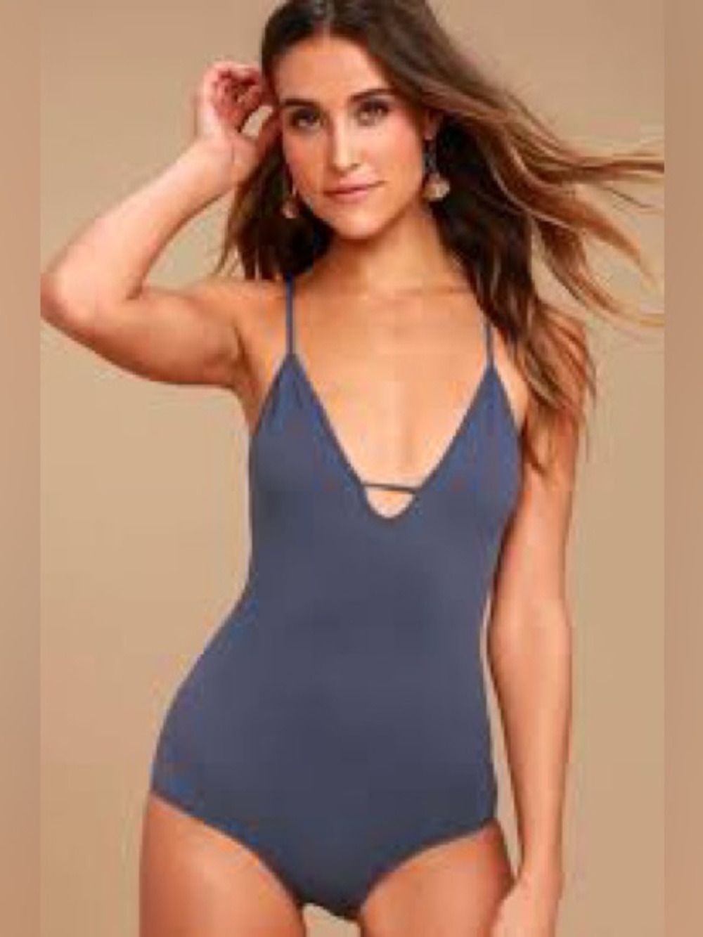 Intimately Free People Women’s Deep V Strappy One-Piece Bodysuit - Slate Blue M